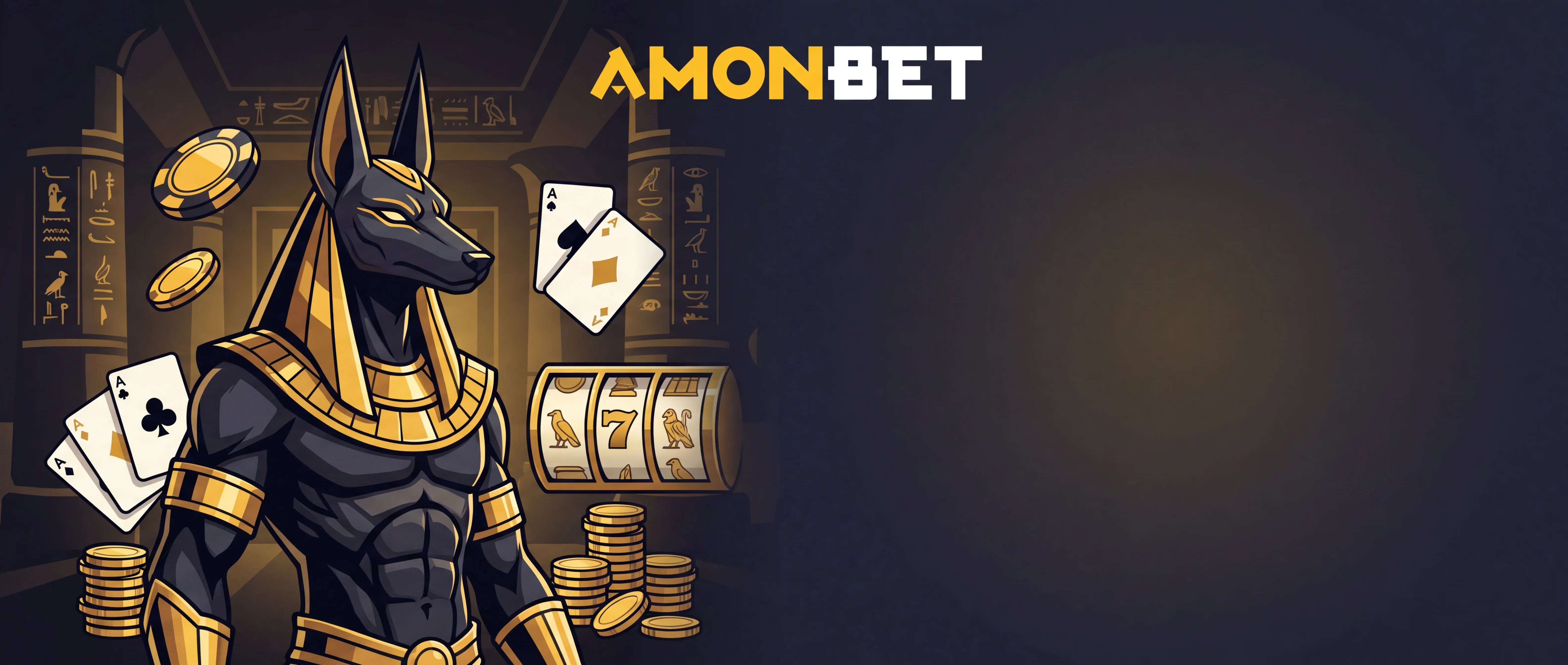 Anubis, cartes et pièces dorées dans un décor égyptien Amonbet